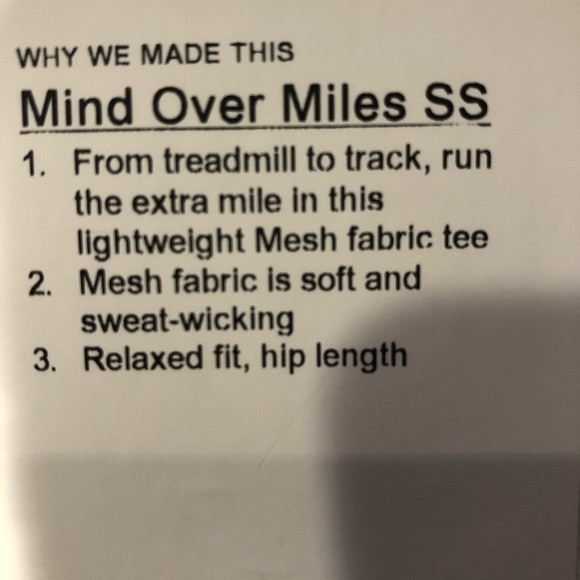 NWT Lululemon mind  over miles SS - Picture 5 of 5